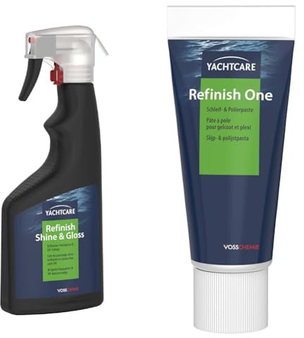 Yachtcare Refinish Shine & Gloss 500ml - Gelcoat & GFK Versiegelung zum Sprühen & Refinish One 300g - Schleif- und Polierpaste für Gelcoat- und Lackoberflächen