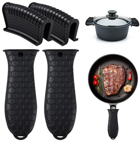 Silikon Heiß Griff Halter Und Silikon Hilfsgriffhalter Topf Halter Griff rutschfeste Wärmegriffhalter Für Gusseisen Topfwoks Bratpfannen Bratpfannen Pfannen Ofen 4 Stück