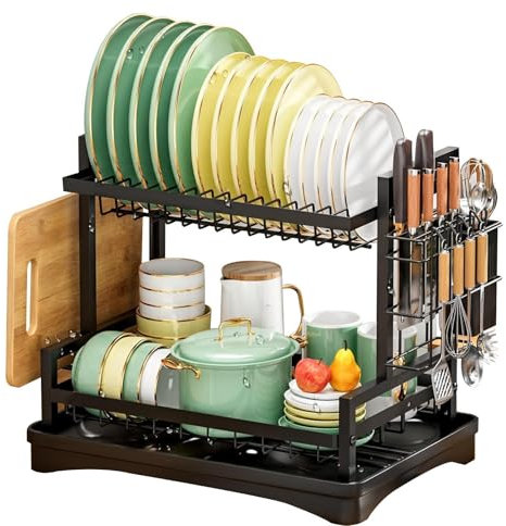 Escurreplatos - Escurreplatos De Cocina | Escurridor De Platos De Diseño Estable De Hierro Con Ganchos, Estante Para Platos Ajustable Con Soporte Para Palillos, Estante De Secado Multifuncional Para C