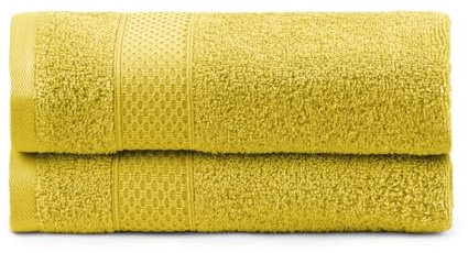 BOSKIMO Set de Serviettes de Bain en Coton de Haute qualité, Grande Serviette de Bain, Serviette à Main, Serviette de Douche, 100% Coton, 450 g (Moutarde, Pack 2-70x140)