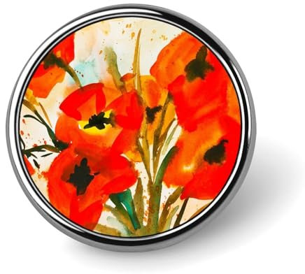Aquarell Rote Mohnblume Blumen Modeknöpfe Brosche Pins Runde Metallabzeichen Schmuck Geschenk für Revers Kleidung Schal Hut
