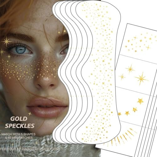 Calkkrer 12 Stück Goldene Glitzer Sommersprossen Tattoo, Gesicht Glitzersteine Für Make-Up, Temporäre Sparkle Freckles, Leuchtende Tattoo Aufkleber Für Karneval, Party