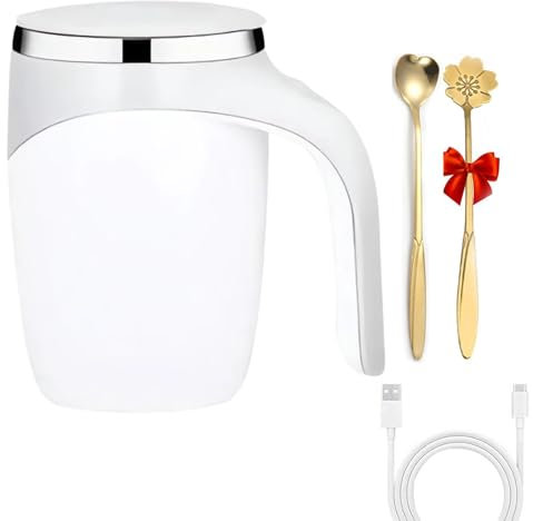 Automatic Magnetic Stirring Coffee Mug, Rechargeable Stainless Steel Stirring Cup Coffee Blender Cup, 2 Stir Spoons Waterproof Coffee Stirrer Mug Mixing Cup for Home, Offices