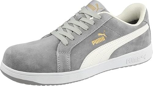 PUMA Safety Iconic Low S1PL Sicherheitsschuh – atmungsaktiv, metallfrei, vegan – rutschfeste Arbeitsschuhe mit Fiberglaskappe - Größe 43 – Damen & Herren Sicherheitsschuhe – schwarz, weiß