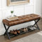 LUE BONA Schuhbank,Schuhbank mit Sitzfläche,Schuhschrank mit Sitzbank und Leder Gepolstertem,Sitzbank Flur mit Metallrahmen für Eingangsbereich,Wohnzimmer,Flur,113 x 38 x 46 cm,Gelblich Braun