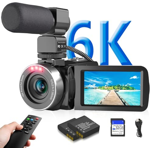 VETEK Videocamera Videocamera 6K 64MP IR Visione Notturna Fotocamera Vlogging 18X Zoom WiFi Registratore Digitale per YouTube 3.0'' Fotocamera Registratore Display Touch con Scheda SD da 32GB