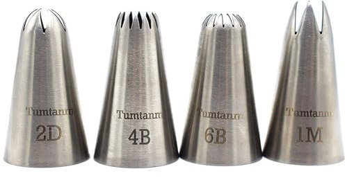Lot de 4 grandes douilles à douille en acier inoxydable pour cupcakes et pâtisseries #1M #2D #4B #6B