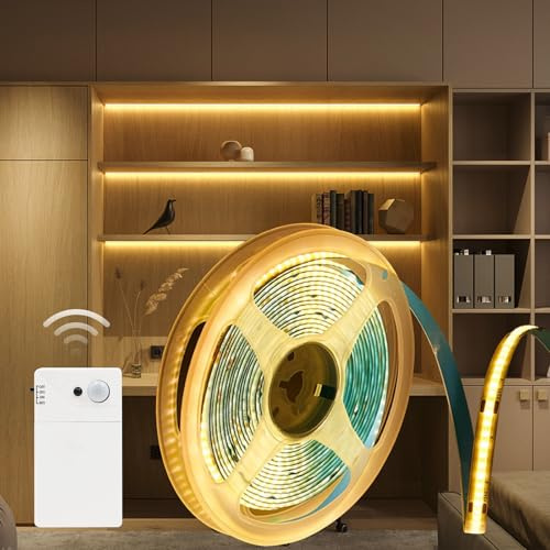 COB LED Lichtstreifen 1 Meter Warmweiß 2700K mit Bewegungssensor Automatisches Ein- und Ausschalten Energiesparend Gleichmäßige Beleuchtung für Schlafzimmer Treppen Flure Schränke sanftes Licht