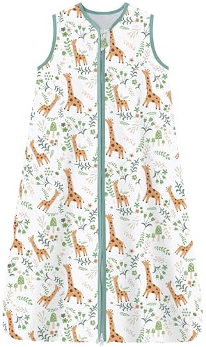Chilsuessy Kinder Schlafsack 1.5 Tog Baby Schlafsack aus 100% Baumwolle,Baby Ganzjahresschlafsack Schlafanzug für Jungen und Mädchen, 1.5 Tog/Giraffe, 130cm/Baby Höhe 120-140cm