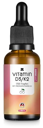 Sonnesee Vitamin D3/K2 Tropfen mit Kirschgeschmack – 1700 Tropfen (50 ml) – 99,7% All-Trans MK7 – hoch bioverfügbares D3 aus Flechten – vegan, laktosefrei, laborgeprüft