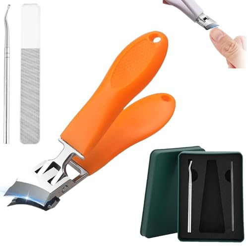 Chiclify Nail Clipper, Chiclify Slanted Nail Clippers for Ingrown Toenails, Wide Jaw Opening Anti-Splash Slanted Nail Clipper, Sharp Curved Toenail Clippers for Seniors (Orange)
