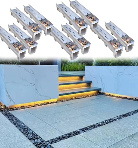 Entwässerungsrinne Abdeckung Unterdeck-Entwässerungssystem für Beton, Hofbecken, vertiefter Bodenabflusskanal, Trog für Landschaftsbau/Laubschutz, 5 cm hohe Entwässerungssets(10pieces,30 x 35 cm (11 3