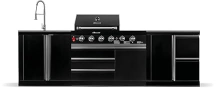 GORILLER® BLACKBACK M9 Outdoor Kitchen Gas Grill with Sink, Extra Work Surface and Storage Space, Stainless Steel, Black