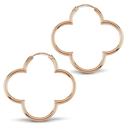 Cassini Damen Kleeblatt-Creolen 18K Roségold vergoldet (25 mm) – Hochglanzpolierte Kleeblatt-Ohrringe, hypoallergene Creolen mit sicherem Klappverschluss, funkelnder Schmuck für Frauen (3CTZR25)