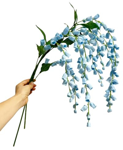 Urier 3 Bundles Lily of The Valley Silk Flowers,38 Long Stem Artificial Flowers for Tall Vase,Trailing Artificial Plants for Home Wedding Party Birthday Garden Decoration (3, Blue)