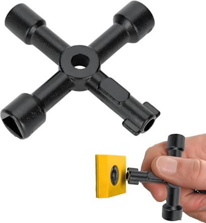 Clé à 4 pans, clé de robinet, clé carrée 8 mm, clé multifonction 4 voies, en alliage de zinc, pour boîte électrique, boîte de compteur électrique (noir) (noir 1)