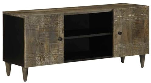 Makastle Meuble TV gris clair 105x33,5x46 cm bois massif de manguier