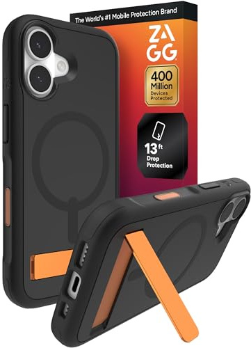 ZAGG Sedona Ansteck-Hülle mit Ständer für iPhone 17, schwarz (Flood Black), Fallschutz (4 m), mehrschichtiger Schutz, mit Kamerataste, MagSafe-Handyhülle mit stoßdämpfenden Stoßfängern