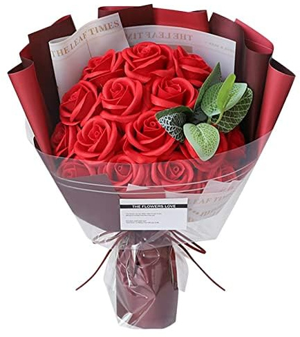 Duiaynke Set di fiori artificiali con rose finte, in scatola, per la mamma, decorazione per la casa, da tavolo (rosso)