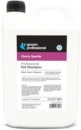 Groom Professional Cherry Sparkle Hundeshampoo (4 L) – Salonformat 10:1, Mit Kirsch-Extrakt zur Stärkung und Glanzpflege, Tiefenreinigend, Süßer Duft, Produziert im Vereinigten Königreich