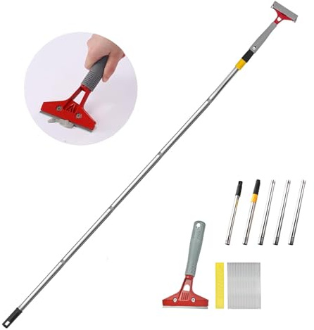 Tapetenentferner Kit,Pole Scraper(Verstellbar Von 75-155 cm),Tapetenschaber Mit Gummigriff,Tapetenkratzer Bodenschaber Mit 10 Klingen,Langgriff Tapetenentferner FüR Glas, Keramik, Lack, Fliesen