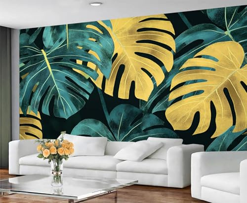 YXQAIED Wallpaper – Monstera Fototapete, tropische Blätter, Tapeten für Wohnzimmer, Vintage-Pflanzen, Schlafzimmer, nicht selbstklebend, große Wandbilder