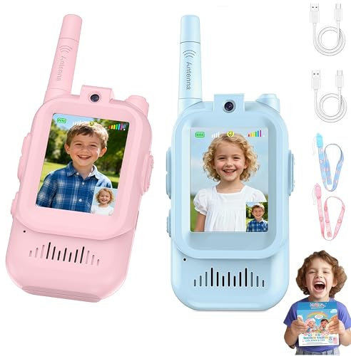 AILRINNI Video Walkie Talkie For Kids, 2 Pack Rechargeable Kids Walkie Talkies With Camera & Voice Changer, LCD Screen Display, Long Range Indoor Outdoor Toys for Ages 3-12