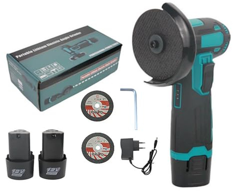 Ccarzzi Angle Grinder 12V Mini Cordless Angle Grinder with 2 2000mAh Batteries, 2 Grinding Pads, 19500RPM, for Polishing and Grinding