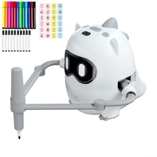 Zeichenroboter für Kinder, interaktiver Zeichenroboter mit Kamera, Montessori-Zeichenspielzeug, 100 Karten & 12 bunte Stifte, Geburtstagsgeschenk für Kinder