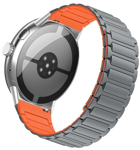 ToVioc Silikon Armband für Google Pixel Watch 5 45mm/4 45mm/3 | Silikon Ersatzarmband Magnetisch Armbänder für Google Pixel Watch 5 45mm/4 45mm/3 - Grau & Orange