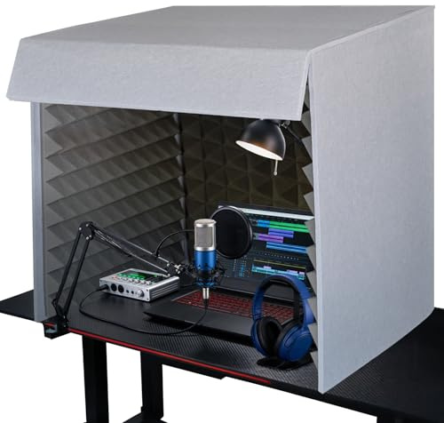 Portable Sound Proof Box, 23.6 Inch Large Professional Vocal Booth | Foldable Microphone Isolation Shield with Thickened Dense Acoustic Foam for Podcast, Singing