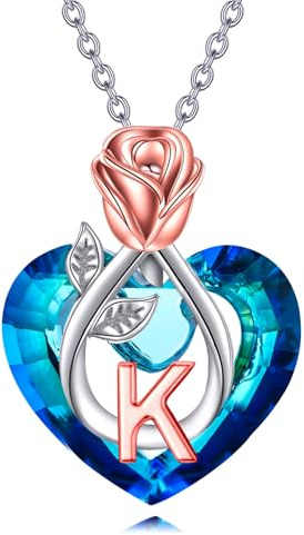 Rose Initial A-Z Letter Necklace 925 Sterling Silver Initial Necklace