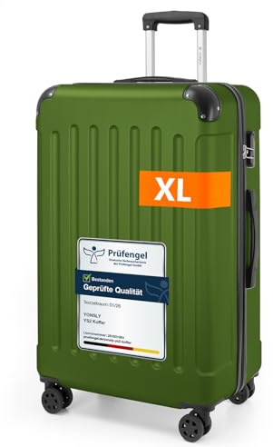 YONSLY Gepäck Suitcase Reisekoffer, Trolley Rollkoffer Handgepäck, Hartschalenreisekoffer mit 360° Lenkrollen, Zahlenschloss, Mehrstufiger Teleskopgriff (XL, Olive)