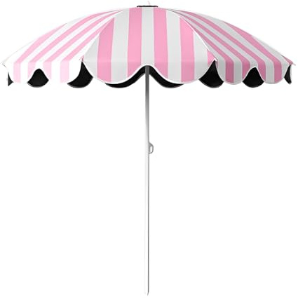 KXWOQ3ED 5ft Portable Beach Umbrella, Striped Patio Umbrella Small Garden Parasol, 210D Polyester Fabric, UPF 50+ Height Adjustable