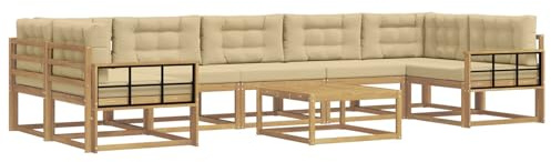 vidaXL Outdoor-Sofagarnitur mit Kissen 6 pcs Weiß und Beige, Outdoor-Sofa-Set, modernes modulares Design, Akazienholz-Gartenmöbel, Flexible Patio-Lounge