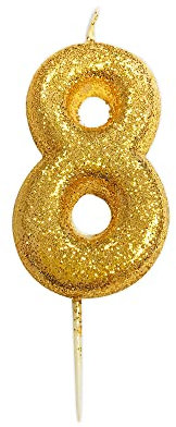 Anniversary House Metallic Gold Glitter Candle, Number 8, 8th Birthday Cake Topper, 7 Centimeters, AHC90/8