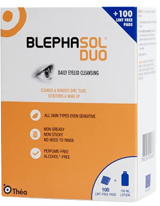 Blephasol Duo 100 ml Micellar Eyelid Cleansing Lotion with 100 Lint-Free Pads | Effective and Gentle Cleansing for Make-Up Removal, Inflamed and Sensitive Eyelids | Soap & Alcohol-Free