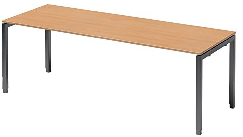 BISLEY Cito Schreibtisch, 650-850 mm höheneinstellbares U-Gestell, Metall, Bc334 Dekor Buche, Gestell Anthrazitgrau, 80 x 220 x 85 cm
