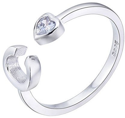 VIKI LYNN Initial Letter Ring 925 Sterling Silver Open Adjustable Initial Ring with Heart Cubic Zirconia-Personalized Rings for Women Size J