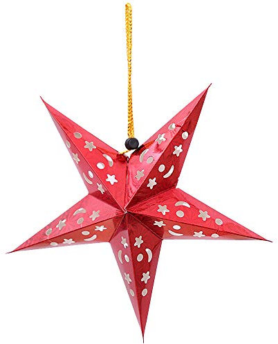 YFZYT Papierstern Laterne Weihnachtsbaum Anhänger Decor 3D Pentagram Lampenschirm für Xmas Party Geburtstag Hause Hängen Dekorationen - 60 cm, 5 Stücke, Rot