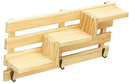nice--buy Holzlatten schwimmende Regale Original Landdekor Wandmontage Garderobe Schlüsselregal Hängevorrichtung Metallhaken beige