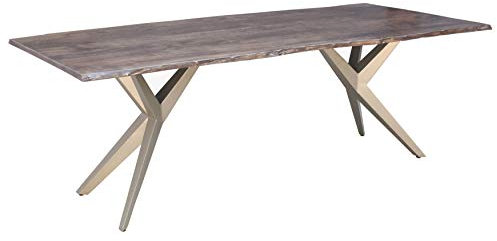 Baumtisch Akazie 180x90x76 grau lackiert Beine Silber matt Freeform 4#35