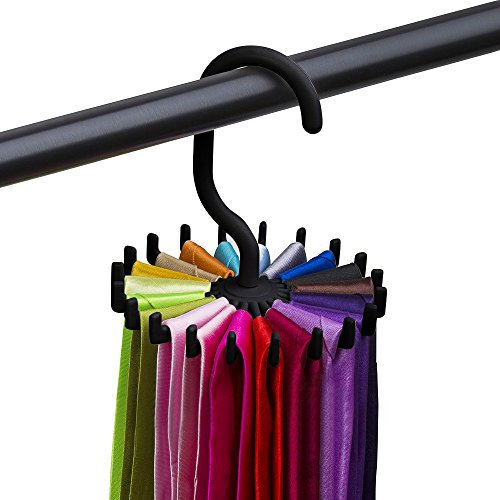 Colorful Krawattenhalter, 360° drehbar, für 20 Krawatten, Gürtel, Schal, Ketten, Anti-Rutsch, Platzsparend, Schwarz, Kunststoff, Poliert, 12 x 11 x 3,8 cm