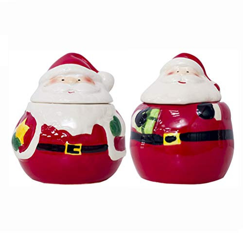 2pcs Santa Cookie Jar Christmas Ceramic Candy Jar With Lid Xmas Sugar Bowl Elder Storage Container