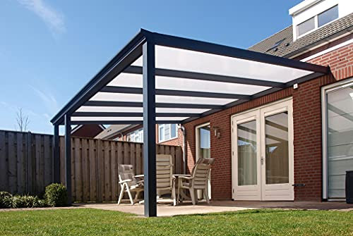 Terrassendach Terrassenüberdachung BOSCO Bausatz mit Alu-Unterkonstruktion, Regenrinne und Montagematerial Stegplatte:Polycarbonat farblos|Abmessungen Terrassendach (B x T):6060 x 2500