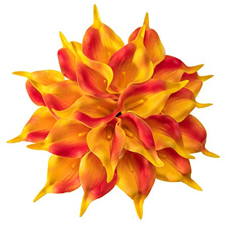 Crafjie 22pcs 13.4 Inch Orange Flowers Artificial Calla Lily Flowers, for Home Decor for Spring Flowers, Home Kitchen, Wedding Decorations, and centerpieces（Sunset）