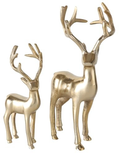 Boltze Figur Thielo (2 Teilig, Höhe 25-34 cm, Farbe Gold, Elchfigur, Dekofigur, Dekoaufsteller, Dekoration) 1016275, Normal