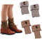 CHENGZI 2 Paar kurze Damen-Beinstulpen, gehäkelt, für den Winter, mit Zopfmuster, Khaki + Grau-B, One size