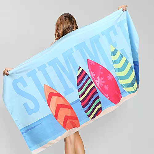 Hdurj Grande Toalla de Playa, Toalla de Playa Microfibra Toallas de absorción Agua Portátil Ultraligero para Tomar el Sol Deportes Yoga al Aire libr (80_x_160_cm, Tabla de Surf)