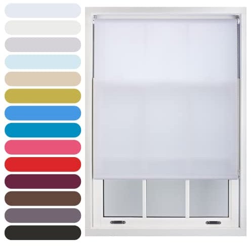 FURNISHED Daylight Roller Blind Trimmable Blinds Window Shade - Easy Install Non-blackout Fabric Complete Roller Blind Kit for Kitchen Living Room Bedroom, White, 230W x 165H cm